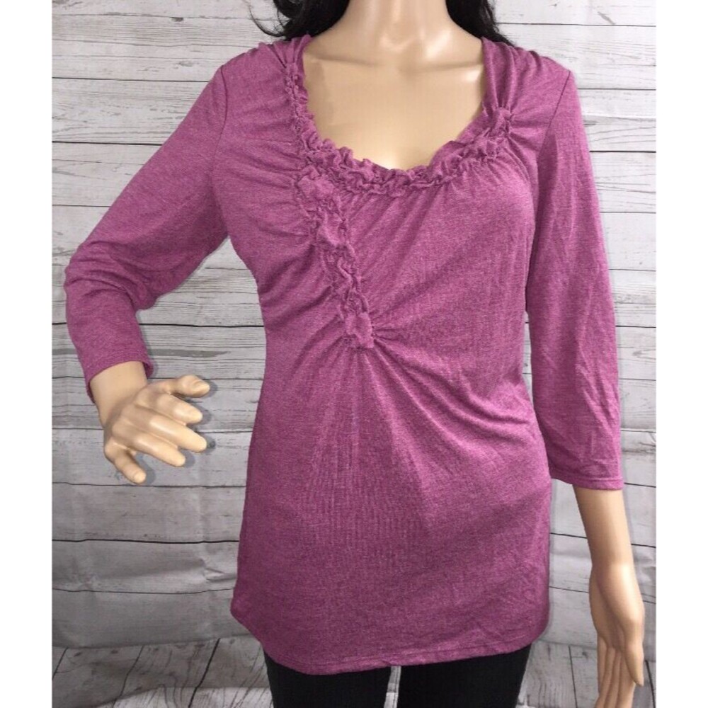 Rose Pink Mauve Blouse Medium Ruched Ruffled